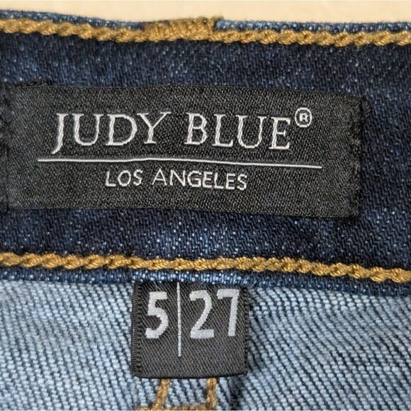 Judy Blue Cropped Wide Leg Jeans Dark Wash 5/27 Raw Hem Boho Casual - Picture 4 of 8